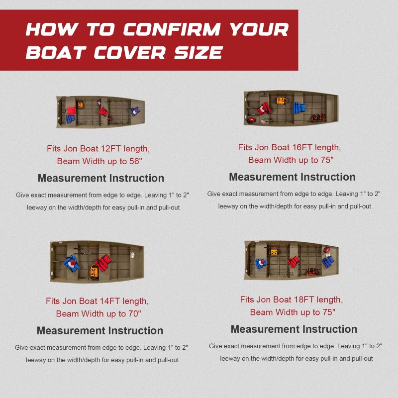 GOODSMANN Jon Boat Covers Waterproof Heavy Duty Marine Grade UV Resistant Trailerable Boat Cover with Adjustable Straps Gray Fits 16ft Length Beam Width to 75'' for Jon Boat - Image 4
